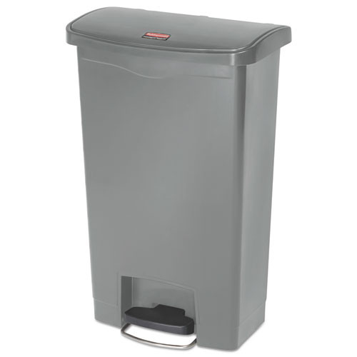 Slim Jim Resin Step-on Container, Front Step Style, 13 Gal, Polyethylene, Gray