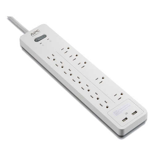 Home Office Surgearrest Power Surge Protector, 12 Ac Outlets/2 Usb Ports, 6 Ft Cord, 2,160 J, White