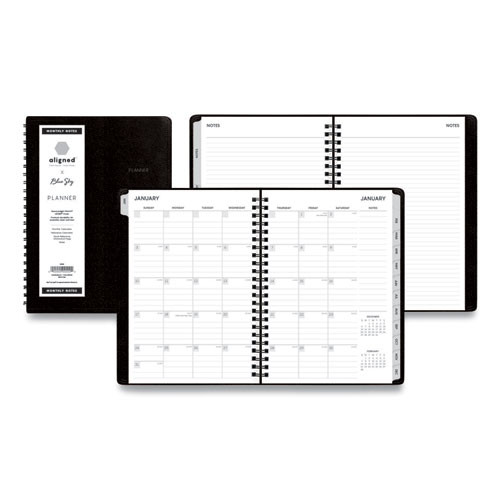 Aligned Monthly Planner With Contacts Page And Extra Notes Pages, 8.63 X 5.88, Black Cover, 12-month (jan To Dec): 2023