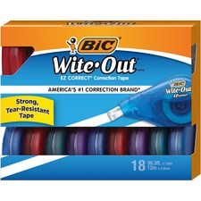 BIC Wite-Out EZ CORRECT Correction Tape - 0.20" Width x 39.40 ft Length - Tear Resistant, Odorless, Film-based - 18 / Box - Translucent, White