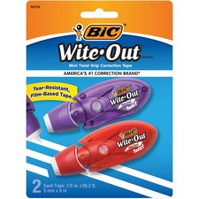 BIC Wite-Out Mini Correction Tape 2-pack - 0.20" Width x 19.67 ft Length - 1 Line(s) - White Tape - Micro White Dispenser - Odorless, Flexible Tip, Non-refillable, Protective Cover - 2 / Pack - White