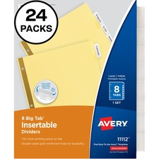 Avery Big Tab Insertable Dividers - 192 x Divider(s) - 8 Tab(s) - 8 - 8 Tab(s)/Set - 8.5" Divider Width x 11" Divider Length - 3 Hole Punched - Buff Paper Divider - Clear Plastic Tab(s) - 192 / Box
