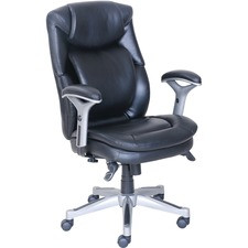 Lorell Wellness by Design Executive Chair - 5-star Base - Black - Bonded Leather - Armrest - 1 Each