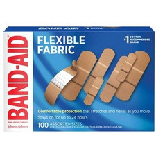 Band-Aid Flexible Fabric Adhesive Bandages, Assorted Sizes, Box of 100 Bandages - Assorted Sizes - 100/Box - 100 Per Box - Beige - Fabric