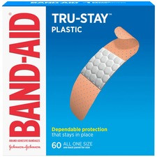 Band-Aid Tru-Stay Plastic Strips Adhesive Bandages - 0.75" - 60/Box - Tan