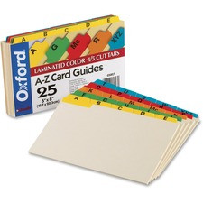 Oxford A-Z Laminated Tab Card Guides - 25 x Divider(s) - Printed Tab(s) - Character - A-Z - 8" Divider Width - Manila Divider - Assorted Tab(s) - 25 / Set
