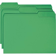 Smead Colored 1/3 Tab Cut Letter Recycled Top Tab File Folder - 8 1/2" x 11" - 3/4" Expansion - Top Tab Location - Assorted Position Tab Position - Green - 10% Recycled - 100 / Box