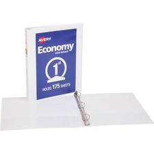 Avery Economy View Binder - 1" Binder Capacity - Letter - 8 1/2" x 11" Sheet Size - 175 Sheet Capacity - Round Ring Fastener(s) - 2 Internal Pocket(s) - Vinyl-covered Chipboard - White - Lightweight, Exposed Rivet, Sturdy - 4 / Bundle