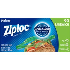 Ziploc Sandwich Bags - 5.88" Width x 6.50" Length - Clear - Plastic - 90/Box - Sandwich, Storage