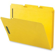 Business Source 1/3 Tab Cut Letter Recycled Fastener Folder - 8 1/2" x 11" - 3/4" Expansion - 2 Fastener(s) - 2" Fastener Capacity - Top Tab Location - Assorted Position Tab Position - Stock - Yellow - 10% Recycled - 50 / Box