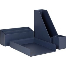 U Brands 4 Piece Desk Organization Kit - 4.1" Height x 9.8" Width12" Length - Desktop - Sturdy, Lightweight - Navy - Chipboard, Paper - 1 Each