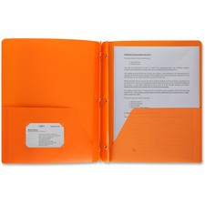 Business Source Letter Portfolio - 8 1/2" x 11" - 50 Sheet Capacity - 3 x Prong Fastener(s) - 2 Pocket(s) - Poly - Orange - 1 Each