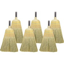 Genuine Joe Warehouse Broom - Corn Fiber Bristle - 38" Handle Length - 57" Overall Length - Lacquered Wood Handle - 6 / Carton - Natural