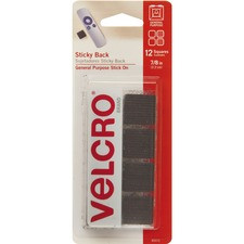 VELCRO 90072 General Purpose Sticky Back - 0.88" Length x 0.88" Width - 12 / Carton - Black