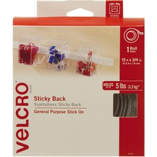 VELCRO 90082 General Purpose Sticky Back - 15 ft Length x 0.75" Width - 1 / Roll - White
