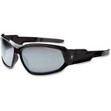 Ergodyne Loki Silver Mirror Lens Safety Glasses - Durable, Flexible, Scratch Resistant, Anti-fog, Non-slip, Perspiration Resistant, Comfortable, Elastic Strap - Ultraviolet Protection - Black - 1 Each