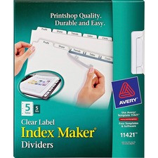 Avery Print & Apply Clear Label Dividers - Index Maker Easy Peel Printable Labels - 5 x Divider(s) - Blank Tab(s) - 5 Tab(s)/Set - 8.5" Divider Width x 11" Divider Length - Letter - White Divider - White Tab(s) - 5 / Pack