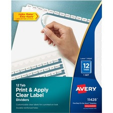 Avery Index Maker Index Divider - 12 x Divider(s) - Print-on Tab(s) - 12 - 12 Tab(s)/Set - 8.5" Divider Width x 11" Divider Length - 3 Hole Punched - White Paper Divider - White Paper Tab(s) - 1
