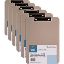 Business Source Flat Clip Plastic Clipboard - 9" x 12" - Low-profile - Plastic - Smoke - 6 / Bundle