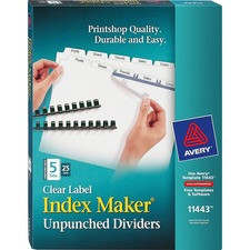 Avery Print & Apply Label Unpunched Dividers - Index Maker Easy Apply Label Strip - 125 x Divider(s) - 5 Blank Tab(s) - 5 Tab(s)/Set - 8.5" Divider Width x 11" Divider Length - Letter - White Paper Divider - White Tab(s) - 25 / Box