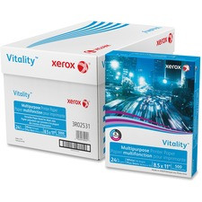 Xerox Vitality Multipurpose Printer Paper - 92 Brightness - Letter - 8 1/2" x 11" - 24 lb Basis Weight - 5000 / Carton - Jam-free, Low Dusting, Precision-cut Edge, ColorLok Technology