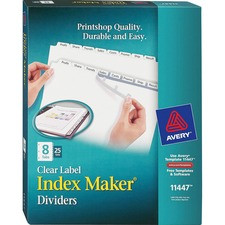 Avery Print & Apply Clear Label Dividers - Index Maker Easy Apply Label Strip - 200 x Divider(s) - 8 Blank Tab(s) - 8 Tab(s)/Set - 8.5" Divider Width x 11" Divider Length - Letter - 3 Hole Punched - White Paper Divider - White Tab(s) - 25 / Box