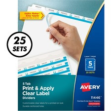 Avery Index Maker Print & Apply Dividers - 125 x Divider(s) - Print-on Tab(s) - 5 - 5 Tab(s)/Set - 8.5" Divider Width x 11" Divider Length - 3 Hole Punched - White Paper Divider - White Paper Tab(s) - 25 / Box