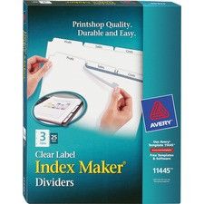 Avery Print & Apply Clear Label Dividers - Index Maker Easy Apply Label Strip - 75 x Divider(s) - 3 Blank Tab(s) - 3 Tab(s)/Set - 8.5" Divider Width x 11" Divider Length - Letter - 3 Hole Punched - White Paper Divider - White Tab(s) - 75 / Box