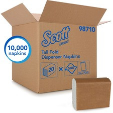 Scott Tall-Fold Paper Napkins - 1 Ply - Tall Fold - 7" x 13.50" - White - Fiber - Disposable, Absorbent - For Dinner, Lunch, Breakroom, Cafeteria, Education, Business - 500 Per Pack - 10000 / Carton