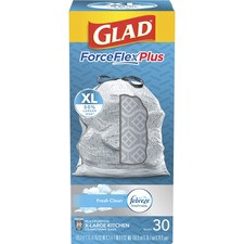 Glad ForceFlexPlus XL X-Large Kitchen Drawstring Trash Bags - Fresh Clean with Febreze Freshness - Large Size - 20 gal - 24.02" Width x 32.01" Length - Gray - 1Each - 30 Per Box - Garbage, Office, Kitchen