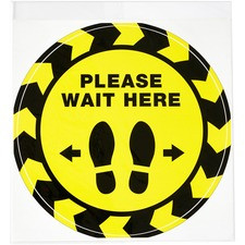 Avery PLEASE WAIT HERE Distancing Floor Decals - 5 - PLEASE WAIT HERE Print/Message - Round Shape - Pre-printed, Tear Resistant, Wear Resistant, Non-slip, Water Resistant, UV Coated, Durable, Removable, Scuff Resistant - Vinyl - Black, Yellow