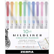 Zebra Pen Mildliner Double-ended Assorted Highlighter Set 10PK - Fine Marker Point - Chisel, Bullet Marker Point Style - Assorted - White Barrel - 10 / Pack