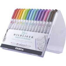 Zebra Pen Mildliner Double-ended Assorted Highlighter Set 15PK - Fine Marker Point - Chisel, Bullet Marker Point Style - Assorted - White Barrel - 15 / Pack