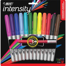 BIC Mark-it Fine Point Permanent Markers - Fine Marker Point - Assorted - Silver Barrel - 12 / Set
