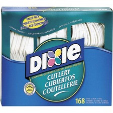 Dixie Heavyweight Disposable Forks, Knives & Spoons Combo Boxes by GP Pro - 168 Piece(s) - 168/Box - Flatware Place Setting - 56 x Spoon - 56 x Fork - 56 x Knife - Plastic - White