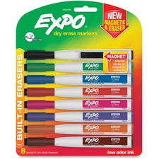 Expo Eraser Cap Fine Magnetic Dry Erase Markers - Fine Marker Point - Assorted - 8 / Pack