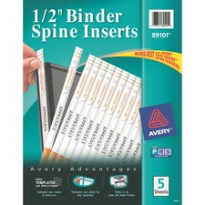 Avery(R) Binder Spine Inserts, 1/2 Inch Binders, 80 Inserts (89101) - Avery(R) Binder Spine Inserts, For 1/2 Inch Ring Binders with 1.4" Spine Width, 80 Cardstock View Binder Spine ID Inserts (89101)