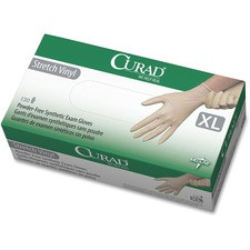 Medline Powder-free Stretch Vinyl Exam Gloves - X-Large Size - Cream - Stretchable, Powder-free, Latex-free, Non-sterile, Beaded Cuff - For Multipurpose - 130 / Box - 9.50" Glove Length