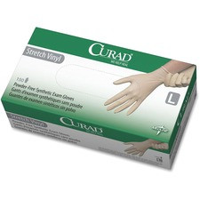 Medline Powder-free Stretch Vinyl Exam Gloves - Large Size - Cream - Stretchable, Powder-free, Latex-free, Non-sterile, Beaded Cuff - For Multipurpose - 150 / Box - 9.50" Glove Length