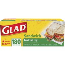 Glad Food Storage Bags - Sandwich Fold Top - 6.50" Width x 5.50" Length - Clear - Plastic - 1/Box - 180 Per Box - Multipurpose