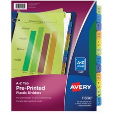 Avery Preprinted A-Z Plastic Dividers - 12 x Divider(s) - A-Z - 12 Tab(s)/Set - 8.5" Divider Width x 11" Divider Length - 3 Hole Punched - Multicolor Plastic Divider - Multicolor Plastic Tab(s) - 12 / Set