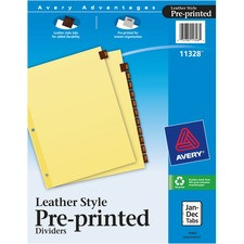 Avery Tab Divider - 12 x Divider(s) - Jan-Dec - 12 Tab(s)/Set - 8.5" Divider Width x 11" Divider Length - 3 Hole Punched - Buff Paper Divider - Red Paper, Leather Tab(s) - 1