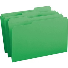 Smead Colored 1/3 Tab Cut Legal Recycled Top Tab File Folder - 8 1/2" x 14" - Top Tab Location - Assorted Position Tab Position - Green - 10% Recycled - 100 / Box