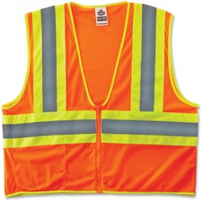 GloWear Class 2 Two-tone Orange Vest - Reflective, Machine Washable, Lightweight, Pocket, Zipper Closure - Small/Medium Size - Orange - 1 / Each
