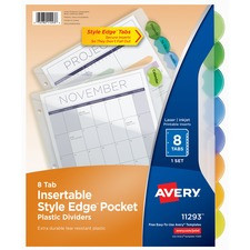 Avery Insertable Style Edge Plastic Dividers with Pockets, 8-tab - 8 x Divider(s) - 8 - 8 Tab(s)/Set - 9.3" Divider Width x 11.25" Divider Length - 3 Hole Punched - Translucent Plastic Divider - Multicolor Plastic Tab(s) - 8 / Set