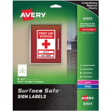Avery 5"x7" Removable Label Safety Signs - 5" Width x 7" Length - Removable Adhesive - Rectangle - Laser, Inkjet - White - Film - 2 / Sheet - 15 Total Sheets - 30 Total Label(s) - 30 / Pack