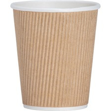 Genuine Joe Rippled Hot Cup - 8 fl oz - 25 / Pack - Brown - Beverage, Hot Drink