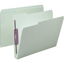 Smead 1/3 Tab Cut Letter Recycled Fastener Folder - 8 1/2" x 11" - 2" Expansion - 2 x 2S Fastener(s) - 2" Fastener Capacity for Folder - Top Tab Location - Assorted Position Tab Position - Pressboard - Gray, Green - 60% Recycled - 25 / Box