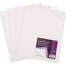 Avery Corner Lock Plastic Sleeves - 20 x Sheet Capacity - For Letter 8 1/2" x 11" Sheet - 3 x Holes - Ring Binder - Clear - Polypropylene, Plastic - 4 / Pack