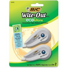 BIC Wite-Out Correction Tape - 0.20" Width x 19.80 ft Length - 1 Line(s) - White TapeWhite Dispenser - Flexible Tip, Non-refillable - 2 / Pack - White